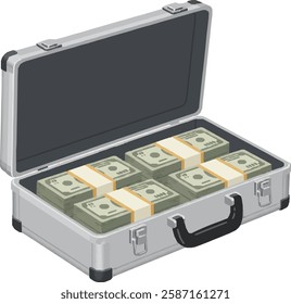 Briefcase Full of Money – Cash Stacks, Wealth, Business Deal, Financial Success, Banking, and High-Stakes Investment Illustration