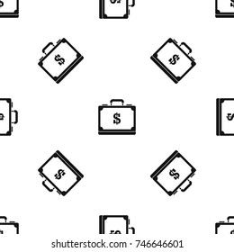 Briefcase full of money pattern repeat seamless in black color for any design. Vector geometric illustration