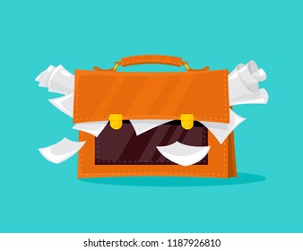 Briefcase full of papers business vector illustration. Portfolio flat icon. Suitcase.