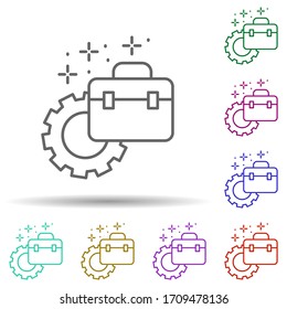 Briefcase gear multi color icon. Simple thin line, outline vector of managment icons for ui and ux, website or mobile application