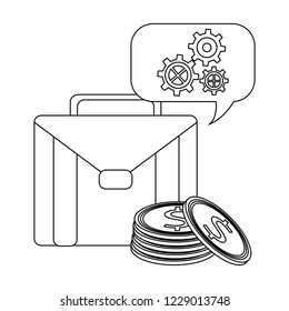 Briefcase with gears on bubble and coins