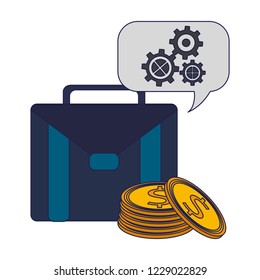 Briefcase with gears on bubble and coins
