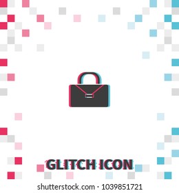 Briefcase  glitch effect vector icon. Bag illustration.