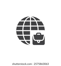 A briefcase with a globe vector icon. filled flat sign for mobile concept and web design. Diplomatic Briefcase glyph icon. Global negotiation symbol, logo illustration. Vector graphics