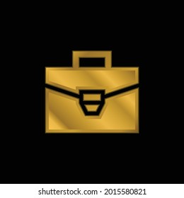 Briefcase gold plated metalic icon or logo vector