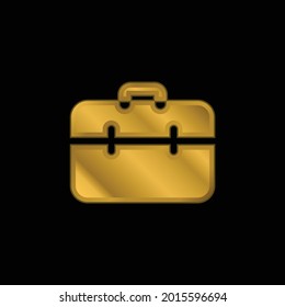 Briefcase gold plated metalic icon or logo vector