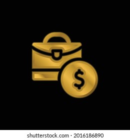 Briefcase gold plated metalic icon or logo vector