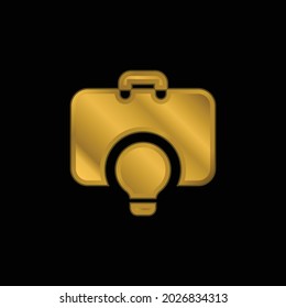 Briefcase gold plated metalic icon or logo vector