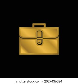 Briefcase gold plated metalic icon or logo vector