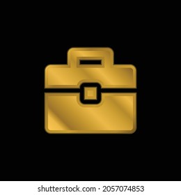 Briefcase gold plated metalic icon or logo vector