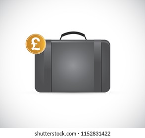 Briefcase with golden pound illustration isolated over a white background