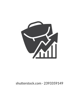 Briefcase and growth graph vector icon. filled flat sign for mobile concept and web design. Successful business development glyph icon. Symbol, logo illustration. Vector graphics