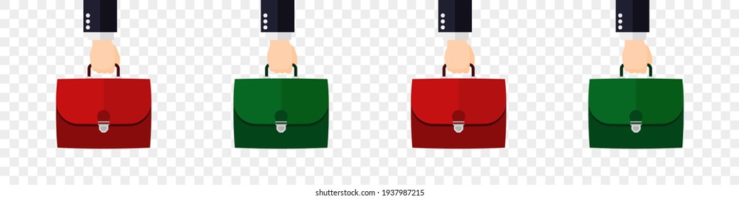Maleta corta en mano. Las maletas son de estilo moderno. Iconos del portafolio. Ilustración del vector