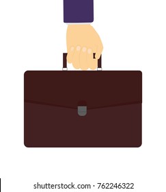 Briefcase in hand. flat illustration