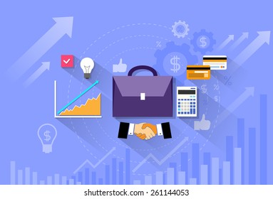 briefcase handshake financial chart flat vector illustration