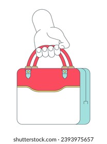 Maletín con ilustración manual de caricaturas lineales. Empresario que carga la imagen vectorial 2D de la moda de los bolsos de mano, fondo blanco. Breve caso abogado accesorio editable clipart de color plano