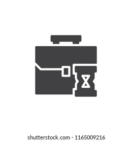 Briefcase and hourglass vector icon. filled flat sign for mobile concept and web design. Work time simple solid icon. Symbol, logo illustration. Pixel perfect vector graphics