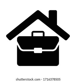 Briefcase and house roof icon symbol, Work at home, Working remotely concept, Black isolated on white background, Vector design illustration