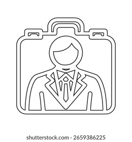 Ein Aktenkoffer-Symbol mit Avatar-Vektorgrafik in Schwarz und Weiß