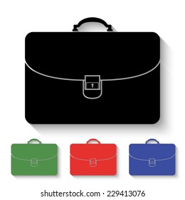 briefcase icon - black and colored (green, red, blue) illustration with shadow