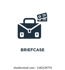 Briefcase icon. Black filled vector illustration. Briefcase symbol on white background. Can be used in web and mobile.