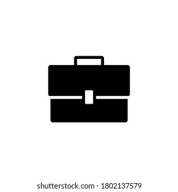 Icono de maletín en glifo plano negro, estilo relleno aislado en fondo blanco