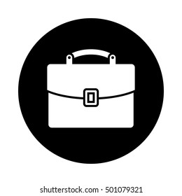 Briefcase icon. Black icon isolated on white background. Round icon. Briefcase silhouette. Simple circle icon. Web site page and mobile app design vector element.