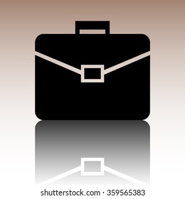 Briefcase icon. Black vector illustration with reflection.