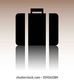 Briefcase icon. Black vector illustration with reflection.