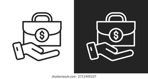 Icono del maletín en estilo de línea blanco y negro