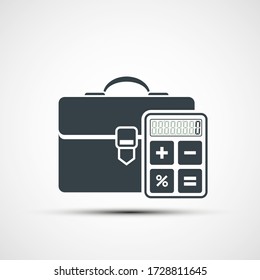 Briefcase icon with a calculator. Logo isolated on a white background. Vector illustration.