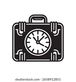 Um ícone de porta-arquivos com relógio vetor preto e branco