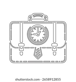 A Briefcase Icon with Clock Vector Black and White