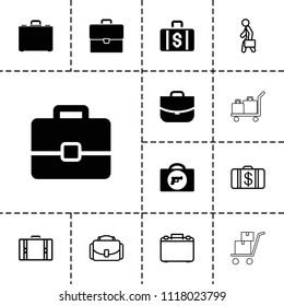 Briefcase icon. collection of 13 briefcase filled and outline icons such as case, money case, man with case, luggage. editable briefcase icons for web and mobile.