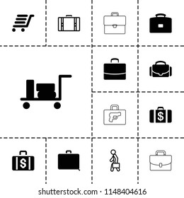 Briefcase icon. collection of 13 briefcase filled and outline icons such as luggage, money case, luggage cart, camera case, case. editable briefcase icons for web and mobile.