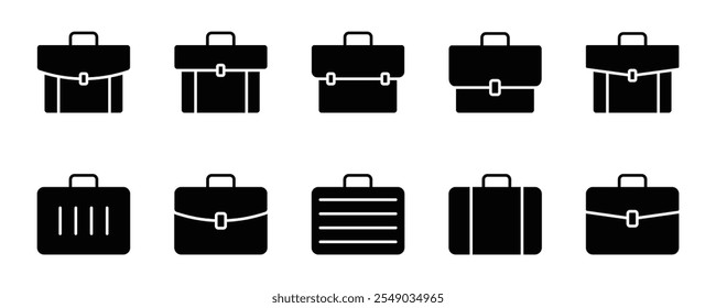 Coleção de ícones do porta-arquivos. Conjunto diferente de maletas. Vetor. stock. ilustração. 