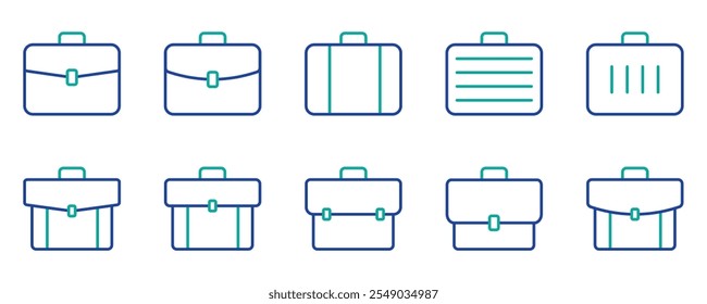 Aktenkoffer-Symbolsammlung. Unterschiedliches Aktenkoffer-Set. Vektor. Lagerbestand. Abbildung. 