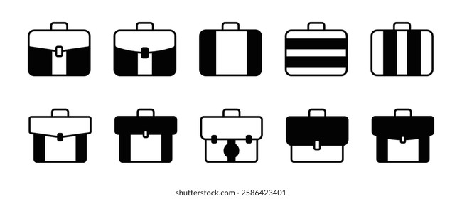 Briefcase icon collection. Briefcase or Office bag model set. Briefcase icon in different style vector illustration