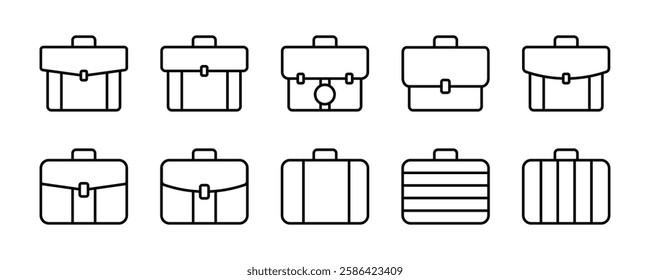 Briefcase icon collection. Briefcase or Office bag model set. Briefcase icon in different style vector illustration