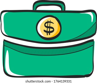 Briefcase icon in color drawing. Office business equipment travel journey meeting