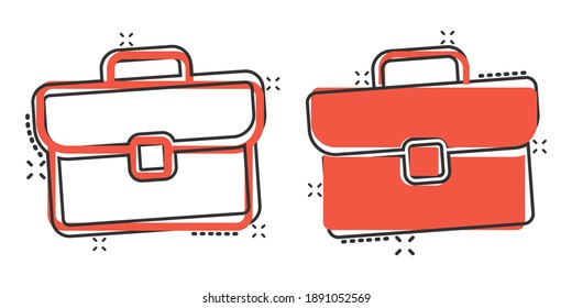 Briefcase icon in comic style. Businessman bag cartoon vector illustration on white isolated background. Portfolio splash effect business concept.