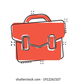 Briefcase icon in comic style. Businessman bag cartoon vector illustration on white isolated background. Portfolio splash effect business concept.