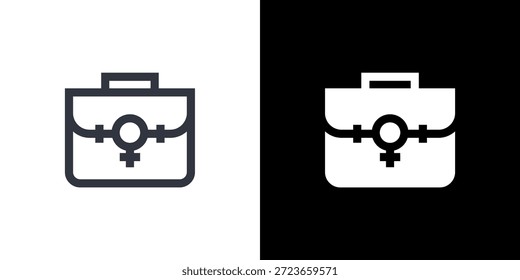 Aktenkoffer-Icon-Konzept mit flachem schwarz-weißem Hintergrund. Vektorgrafik.