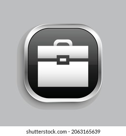 diseño de icono de maletín. Estilo botón brillante rectángulo redondeado aislado en fondo gris. Ilustración del vector