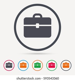 Briefcase icon. Diplomat handbag symbol. Business case sign. Round circle buttons. Colored flat web icons. Vector