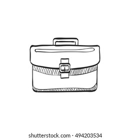 Briefcase icon in doodle sketch lines. Office business equipment travel journey meeting