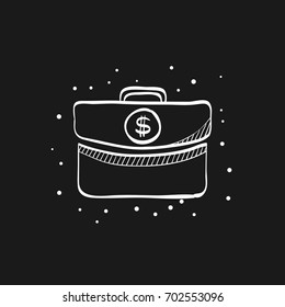 Briefcase icon in doodle sketch lines. Office business equipment travel journey meeting