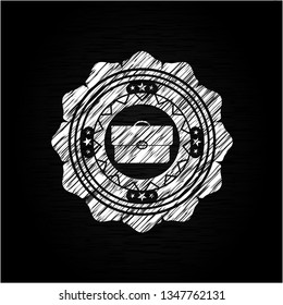 briefcase icon drawn chalk emblem, retro style, chalk or chalkboard texture