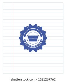 briefcase icon emblem drawn with pen. Blue ink. Vector Illustration. Detailed.