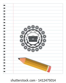 briefcase icon emblem drawn in pencil. Vector Illustration. Detailed.